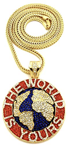 【中古】【未使用・未開封品】GWOOD The World is Yours メタルペンダント フランコネックレス付き ゴールド