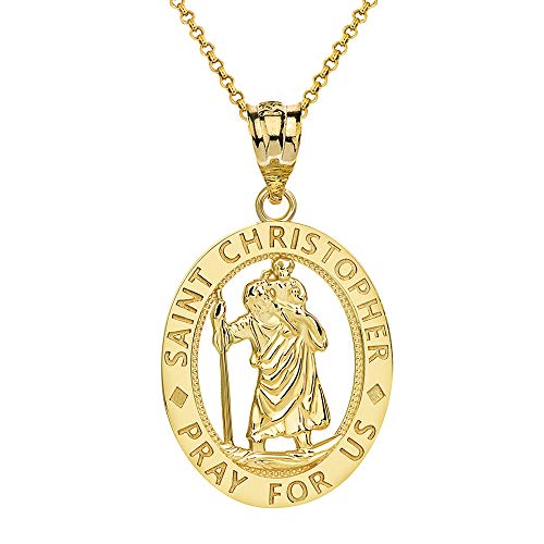 【中古】【未使用・未開封品】CaliRoseJewelry 14Kゴールド 聖クリストファー 祈り 楕円形チャームペンダントネックレス