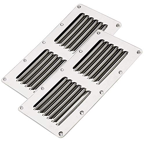 【中古】【未使用・未開封品】Amarine-made ステンレススチール製 刻印入りルーバー付き通気口 2個パック - 長方形 -4-1/2 X 9インチ - 07723S
