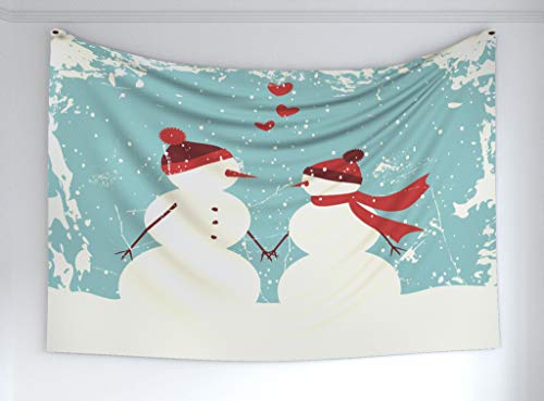 【中古】【未使用・未開封品】Ambesonne クリスマスタペストリー 雪だるまと女性のロマンチックなカップル 手をつかむグランジディスプレイ ファブリック壁掛け装飾 寝室 リビ|AJIMURA-SHOP