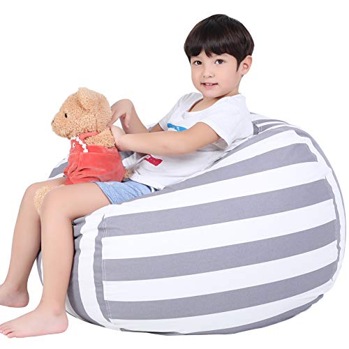 【中古】【未使用・未開封品】Lukeight ぬいぐるみ収納ビーンバッグチェア 子供用 ジッパー収納ビーンバッグ ぬいぐるみの整理に ストライプビーンバッグチェアカバー (ビーン