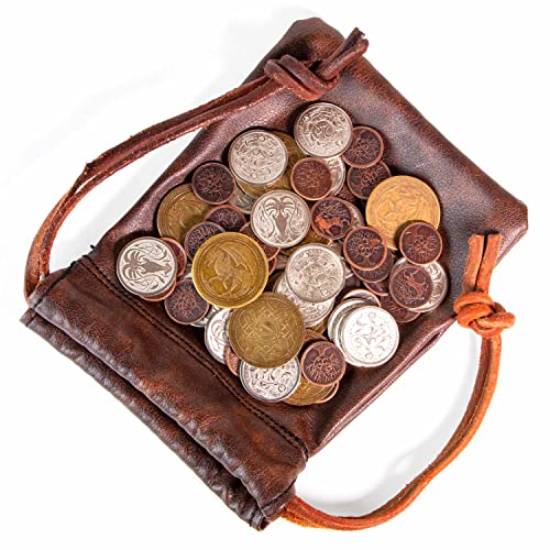【中古】【未使用・未開封品】The Dragon's Hoard: 60 Real Metal Fantasy Coins with Leather Pouch Board Game Accessory for Tabletop RPG Role-Play Strategy Games Bronz