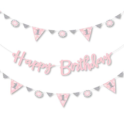 【中古】【未使用・未開封品】Pink ONEderland - Holiday Snowflake Winter Wonderland Birthday Party Letter Banner Decoration - 36 Banner Cutouts and Happy Birthday Ba画像
