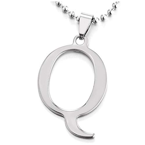 【中古】【未使用・未開封品】COOLSTEELANDBEYOND レディース メンズ ラージ スチール 名前 イニシャル アルファベット 文字 Q ペンダント ネックレス 23.6インチ ボールチェ