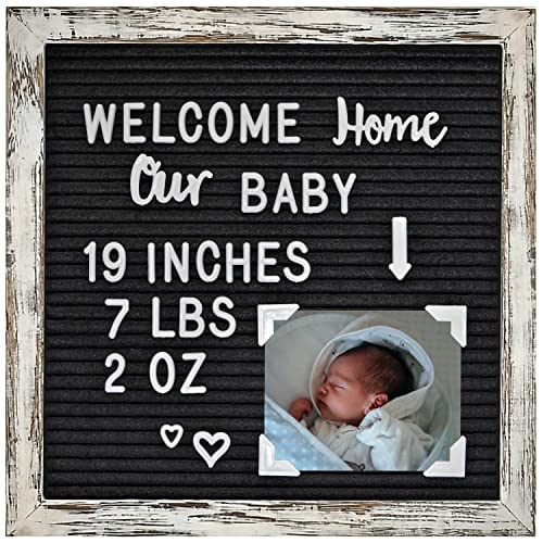 【中古】【未使用・未開封品】Felt Letter Board with 10x10 Inch Rustic Wood Frame, Script Words, Precut Letters, Picture Hangers, Farmhouse Wall Decor, Shabby Chic V