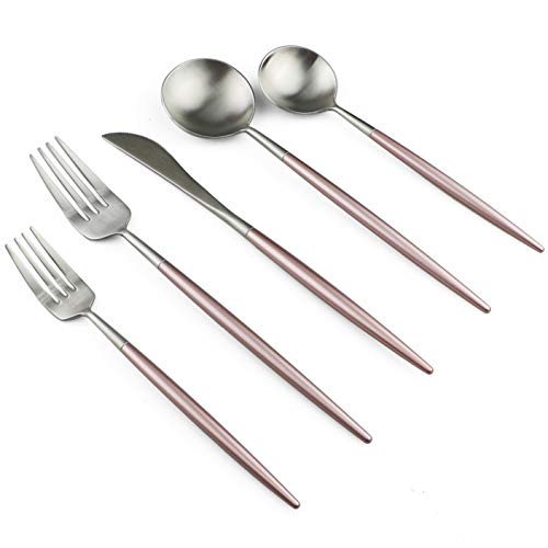 【中古】【未当て嵌める・未開封品】JANKNG サクラ色手持ち部分 しろがね色とっ始め 平ったい御召しもの仕掛ける 18/10ステンレス鋼スチール写真 つや消し完成 4人用 20天下太平