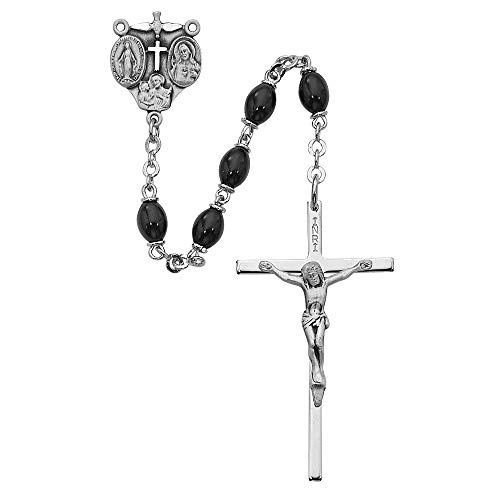 【中古】【未使用・未開封品】Bonyak Jewelry ブラックガラス オーバルロザリオ 箱入り