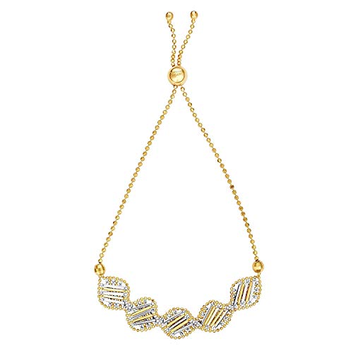 【中古】【未使用・未開封品】MCS Jewelry 14カラット イエロー&ホワイトゴールド ダイヤモンドカット ボロフレンドシップ 調節可能ブレスレット 9.25インチ