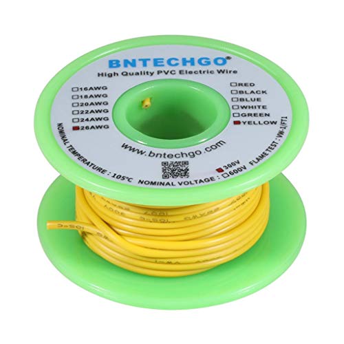 【中古】【未使用・未開封品】BNTECHGO 26 AWG 1007電気ワイヤー26ゲージPVC 1007ワイヤー撚り線ワイヤーフックアップワイヤー300Vストランド付き錫メッキワイヤーイエロー25