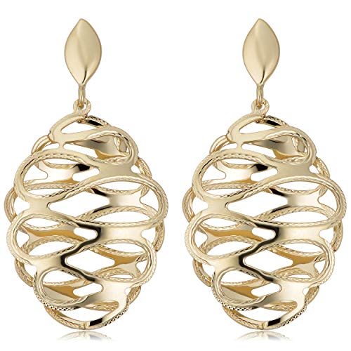 【中古】【未使用・未開封品】Kooljewelry 14K イエローゴールド カットアウト 楕円形 スワール ドロップ イヤリング|AJIMURA-SHOP