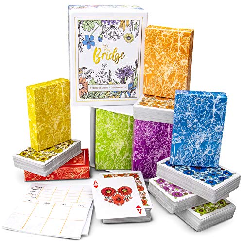 【中古】【未使用・未開封品】Let's Play Bridge カラフルな水彩画の花のトランプ6組 | 特別なロービジョン4色インデックス! | クラシックファミリーゲーム スコアカード25枚