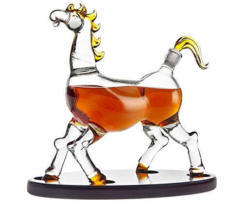 【中古】【未使用・未開封品】Animal Whiskey Decanter Horse On Wooden Display Tray - For Liquor Scotch Vodka or Wine - 500ml