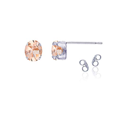 【中古】【未使用・未開封品】スターリングシルバー ロジウム 6x4mm オーバル宝石スタッドピアス クラッチ付き ピンク
