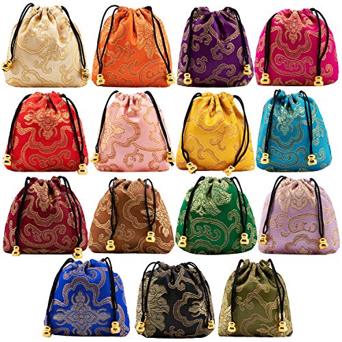 【中古】【未使用・未開封品】30PCS Silk Brocade Coin Bags Pouches with Drawstring Jewelry Gift Bag Candy Sachet Pouch Small Chinese Embroidered Organizers Pocket fo画像