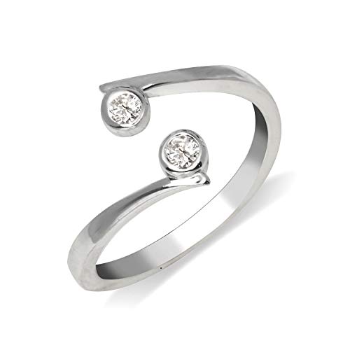 【中古】【未当てはめる・未開封品】JewelryWeb 固形体 925 スターリングしろがね色 雅びやか 環状道路 調節する能力のある ベゼルセット キュービックジルコニア トゥ 輪っか (10mmx15粍)