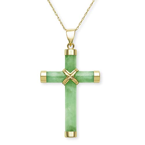 【中古】【未当て嵌める・未開封品】14K 黄色ゴールド 生まれながら翡翆クロスネックレスチャーム 18in