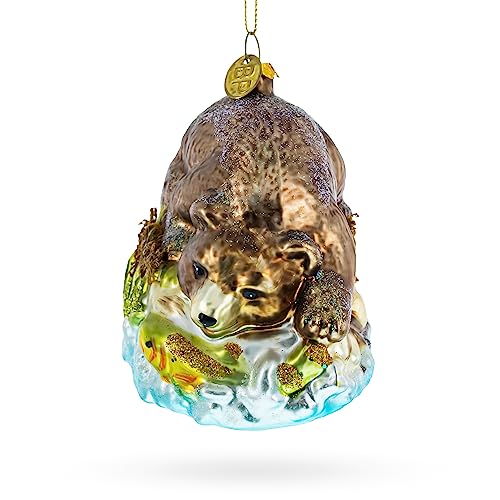 【中古】【未使用・未開封品】BestPysanky クマ キャッチング サーモン 吹きガラス クリスマスオーナメント