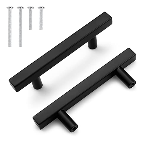 【中古】【未使用・未開封品】Probrico キャビネットハンドル 15個パック ブラック 3インチ (76mm) 穴センター スクエア Tバー キッチンキャビネットハンドル 引き出し取っ手