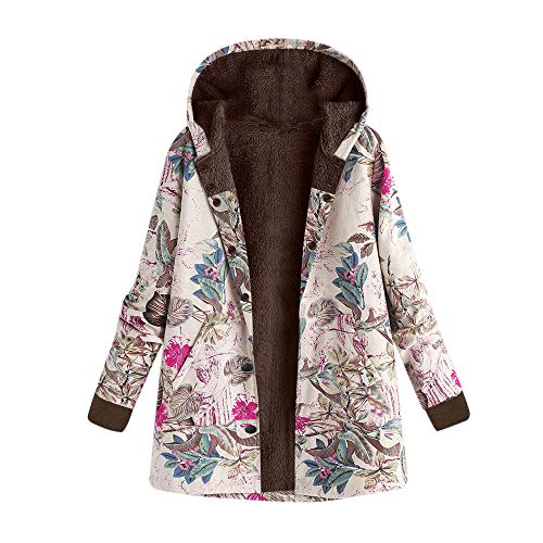 【中古】【未当てはめる・未開封品】JOFOW レディース 上衣 厚地の外套 洋弓ホー 花 葉 花柄 フリース裏地 ボンネット付き添い人 生あたたかい ゆったり 冬 足し加える大きさ, 熱っぽいサクラ色の花, 5X-La
