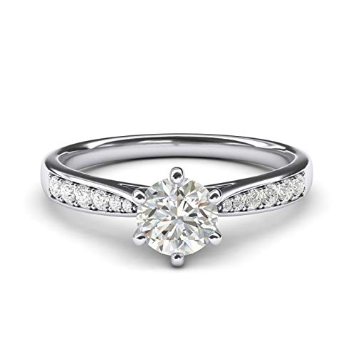 【中古】【未当て嵌める・未開封品】14K 白いことゴールド 1.0 CT 古典派音楽 6プロング 人工金剛石 エンゲージメント指環 グラデュエーテッドサイドストーン プロミスブライダルリング