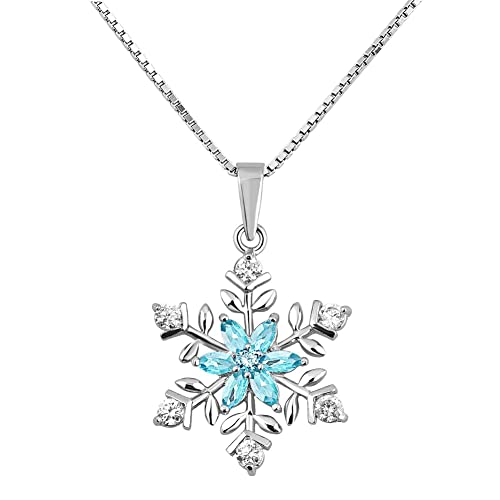 【中古】【未使用・未開封品】Lifequeen 925 Sterling Silver Christmas Snowflake Pendant Necklace 18'' Blue Blue