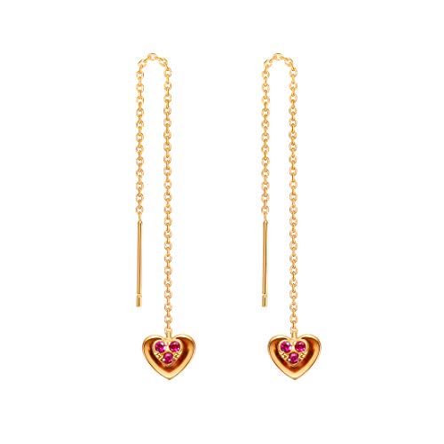 【中古】【未使用・未開封品】Carleen 18K ソリッドローズゴールド リアルルビー スレッドドロップ ダングルイヤリング 繊細なファインジュエリー レディース ガールズ