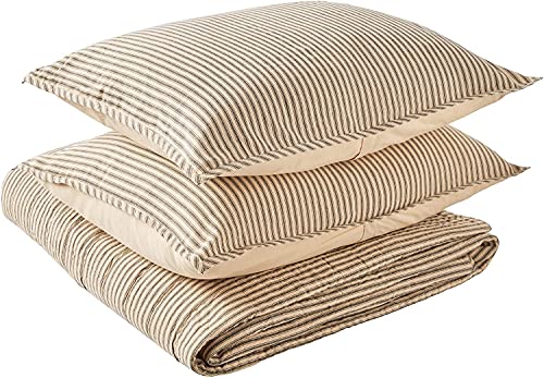 【中古】【未使用・未開封品】VHC Brands ファームハウス 寝具 ソーヤー ミル チッキング コットン プレウォッシュ ストライプ シャム キング キルトセット ダーククリーム ホ