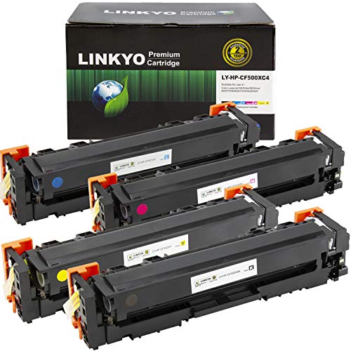 【中古】【未当て嵌める・未開封品】LINKYO 取り替えっこトナーカートリッジ HP 202X CF500X CF501X CF502X CF503X 高収率202A (黒いこと、シアン、マゼンタ、黄色、4個容器に並べる)
