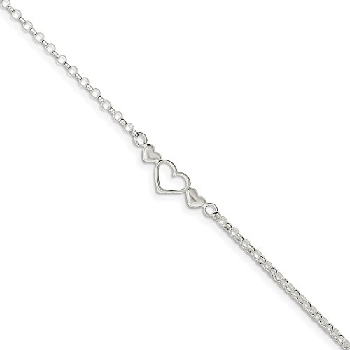 【中古】【未使用・未開封品】FB Jewels ソリッド 925 スターリング シルバー 25.4cm (10インチ) ポリッシュ トリプル ハート アンクレット