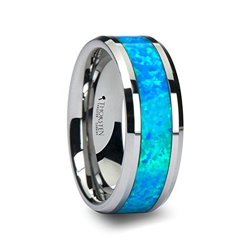 【中古】【未使用・未開封品】Roy Rose Jewelry Thorsten Quasar タングステン コンテンポラリー メタル 結婚指輪 ブルーグリーンオパールインレー 幅8mm