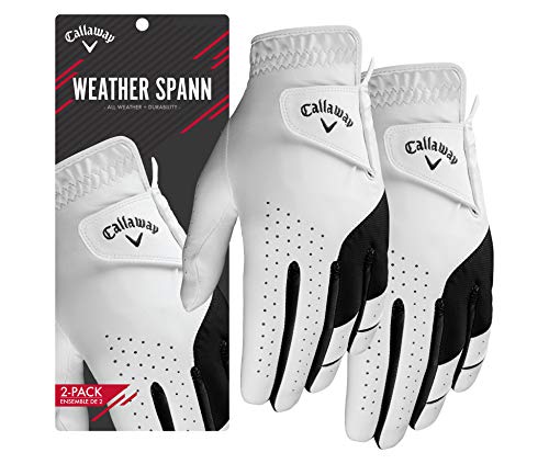 【中古】【未使用・未開封品】Callaway Golf メンズ Weather Spann プレミアム 日本製合成ゴルフグローブ (S、2パック、ホワイト、左手着用)