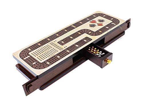 【中古】【未使用・未開封品】House of Cribbage - 連続クリベッジボード / 箱 メープルインレイ / ウェンジウッド : 4トラック - カードとペグストレージ引き出し スコアマー