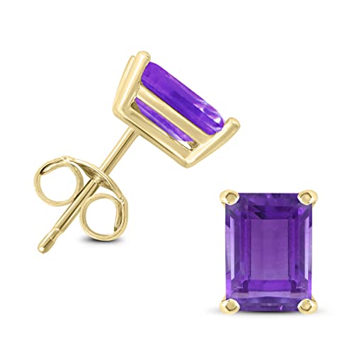 【中古】【未使用・未開封品】14K イエローゴールド 7x5mm エメラルド型 アメジスト イヤリング｜AJIMURA-SHOP