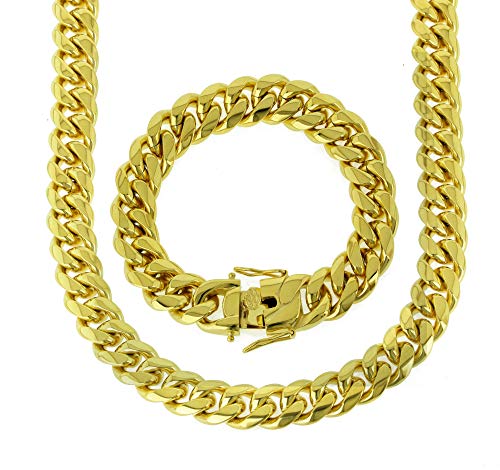 【中古】【未使用・未開封品】Bling Bling NYソリッド14Kイエローゴールド仕上げステンレススチール16mm厚マイアミキューバリンクチェーンボックスクラスプロック｜AJIMURA-SHOP