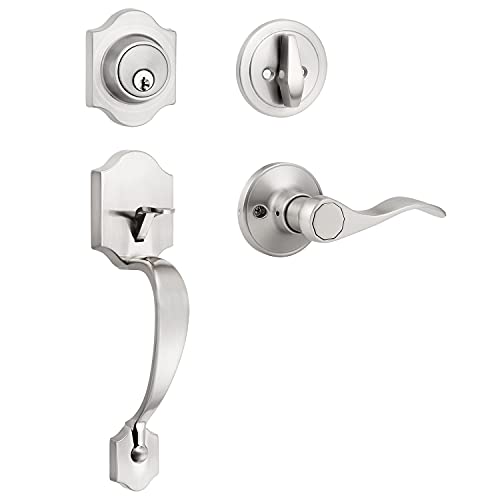 【中古】【未使用・未開封品】Knobonly サテンニッケル仕上げ Modisch シングルシリンダーハンドルセット レバードアハンドル (玄関ドアとフロントドア用) 右利きと左利き用の｜AJIMURA-SHOP