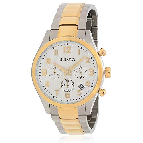 【中古】【未当て嵌める・未開封品】Bulova Men\u0027s Two Tone Steel Bracelet Steel Case Quartz White Dial Chronograph Watch 98B330