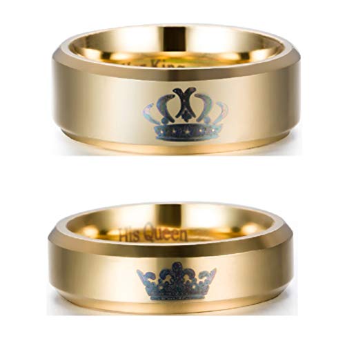 【中古】【未使用・未開封品】Blowin New クラウンリング Her King His Queenリング 彼の彼女 ゴールドカラー ステンレススチールリング バレンタイン 結婚記念リング ゴール