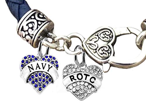 【中古】【未使用・未開封品】Cardinali Jewelry ROTC ネイビークリスタルハート 天然ネイビーブルーレザーブレスレット 低刺激性 安全ニッケル 鉛・カドミウムフリー