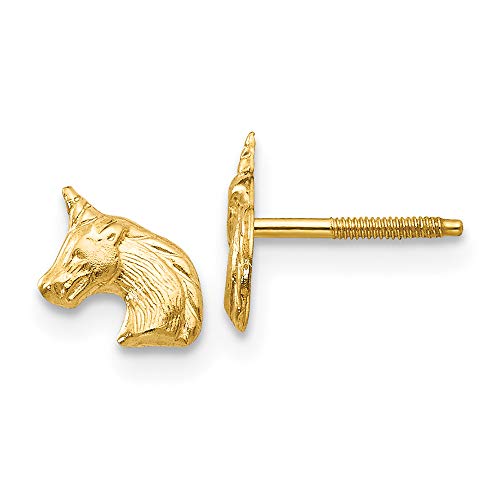 【中古】【未使用・未開封品】女の子用 ソリッド 14K イエローゴールド 小さなユニコーン スクリューバック スタッドピアス シリコンの安全バック付き 8mm