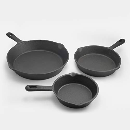 【中古】【未使用・未開封品】ExcelSteel 丈夫なキッチンウェア 家庭用コンロや美味しいアウトドア料理スキレットセット 3点 ブラック鋳鉄