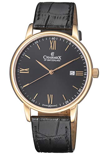 【中古】【未当て嵌める・未開封品】Charmex of Switzerland Charmex Amalfi ラグジュアリースイス製 メンズウォッチ サファイア水晶 ブラックレザーストラップ 42粍 ローズト