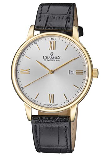 【中古】【未使用・未開封品】Charmex Amalfi 高級スイス製メンズ腕時計 サファイアクリスタル ブラックレザーストラップ 42mm イエローゴールドメッキ ステンレススチールケ｜AJIMURA-SHOP 59,496円