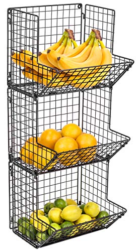 【中古】【未使用・未開封品】Sorbus 吊り下げ式フルーツバスケット 壁掛け折りたたみ式オーガナイザー キッチン収納 果物や野菜やポテトの野菜に最適 (ブラック)画像