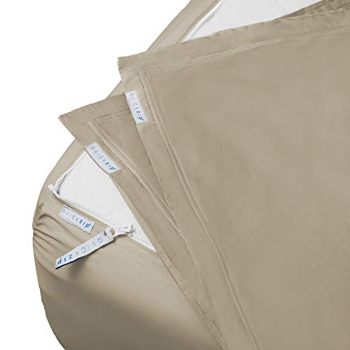 【中古】【未使用・未開封品】クイックジップフィットシーツ - フィットシートベース1枚とジップオンシート2枚 - 簡単に交換、折りたたみ&洗濯できるクイーンシーツ - ソフト