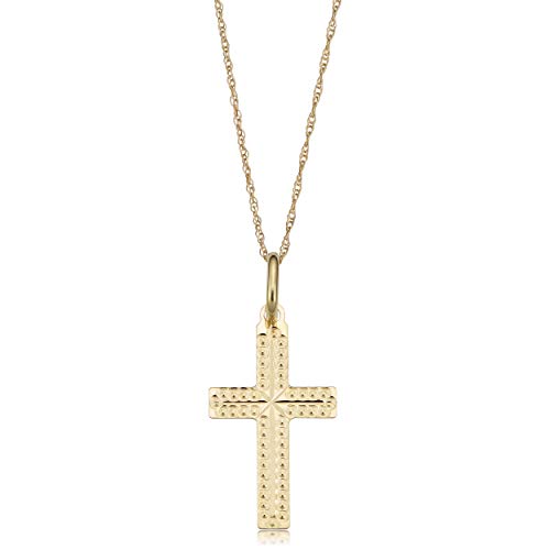 【中古】【未使用・未開封品】Kooljewelry 14Kイエローゴールド ダイヤモンドカット クロスペンダントネックレス (18インチ)