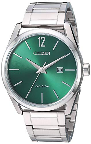 【中古】【未当て嵌める・未開封品】Citizen Men\u0027s Steel Bracelet \u0026 Case Eco-Drive Green Dial Analog Watch BM7410-51X