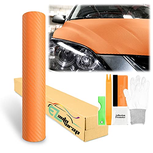 【中古】【未使用・未開封品】EZAUTOWRAP 無料ツールキット 3D オレンジカーボンファイバー テクスチャマット ビニール ラップ ステッカー デカール フィルム シート 60\