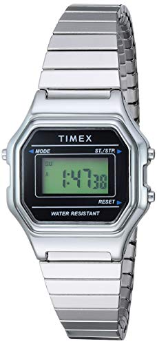 【中古】【未使用・未開封品】Timex Women's TW2T48200 Classic Digital Mini Silver-Tone/Black Stainless Steel Expansion Band Watch