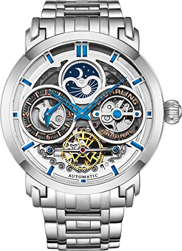 【中古】【未当て嵌める・未開封品】STUHRLING St?hrling オリジナルメンズウォッチ ステンレス鋼スチール写真自動小銃一巻き シルバースケルトンダイヤル デュアルひと休み AM/PM サンムーン ス
