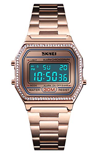 【中古】【未当て嵌める・未開封品】ラグジュアリー レディース ウオッチ フルスチール 陰電子 LED デジタル 流行り物 超薄型 真四角 レディース ウオッチ さくら色ゴールド その他-靴